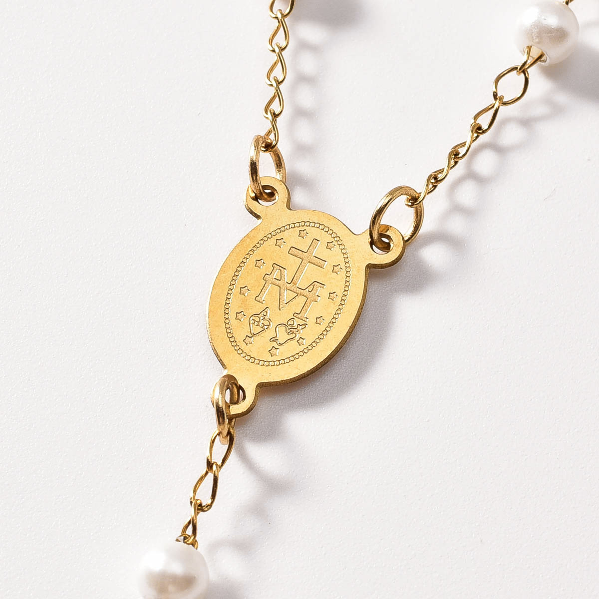 Unisex Crucifix Y-Shaped Necklace with White Beads